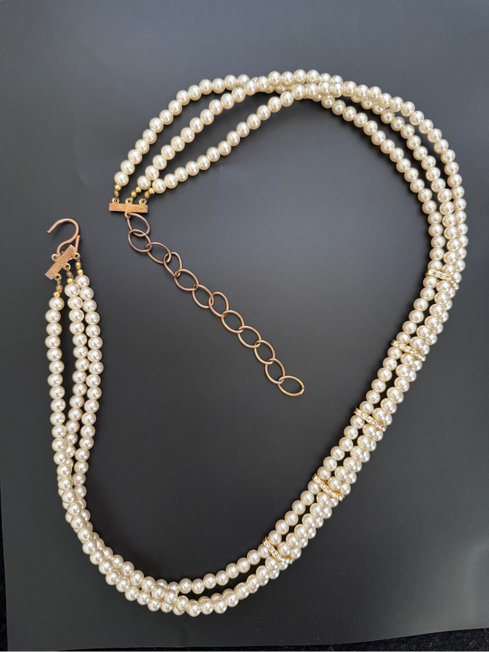 Mid-Century Classic Vintage Triple Strand Faux Pearl Crystal Waist Belt Bridal